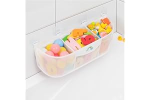 Austion Shallow Pockets Easy Access Bath Toy Storage Organizer, 3 Compartment Large Capacity Categorized Bath Tub Toy Holder, Mesh Bath Tub Toy Storage Organizer for Tub to Help Toys Dry