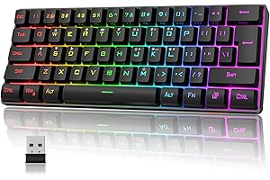 RedThunder 60% Wireless Gaming Keyboard, Rechargeable RGB Backlit Ultra Compact Mini Gaming Keyboard, Ergonomic Waterproof Me