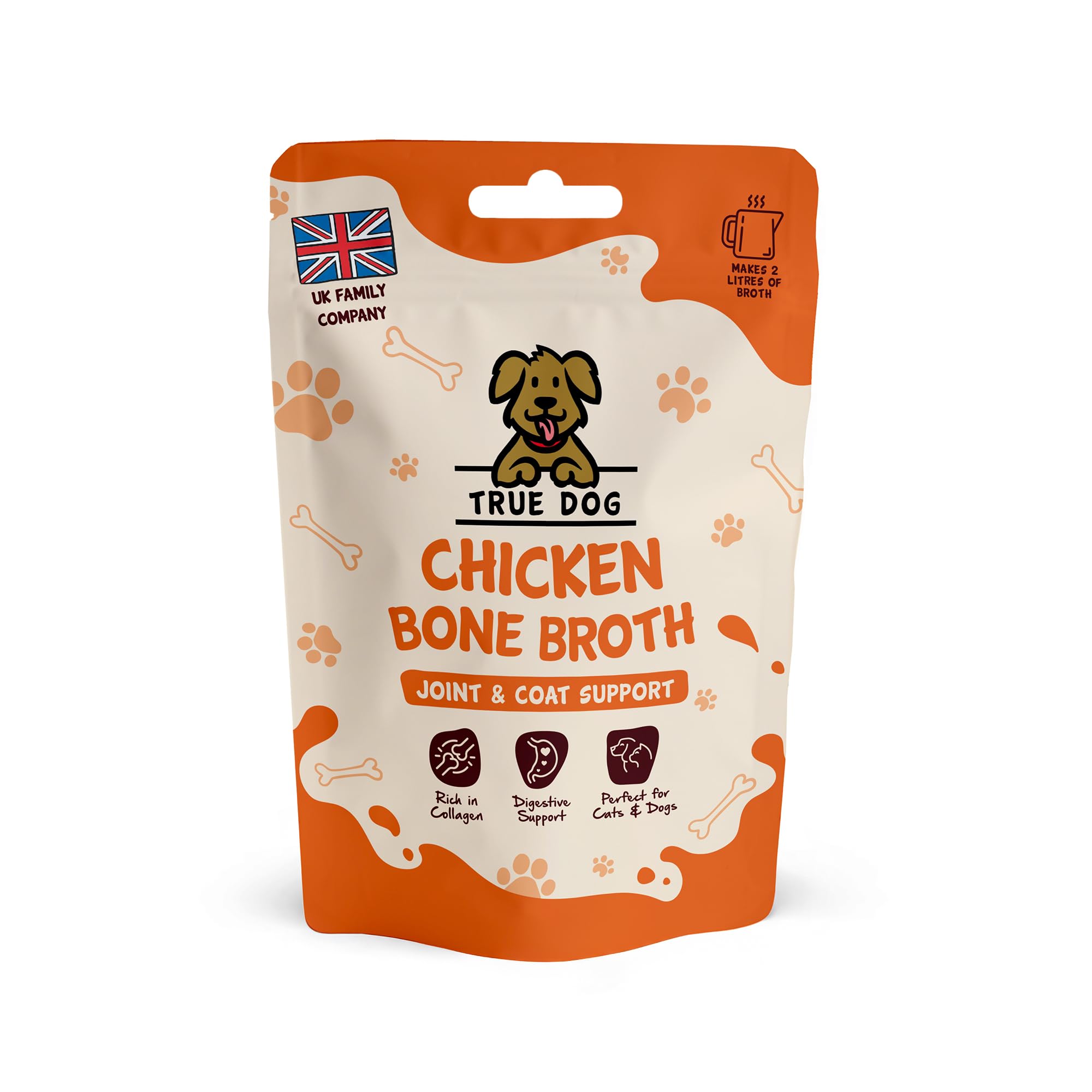 True Dog Chicken Bone Broth Powder, 100% Pure Chicken Protein Powder for Cats & Dogs | Joint, Digestion & Gut support | Makes 2ltrs | High in Collagen | 20 Servings 60g