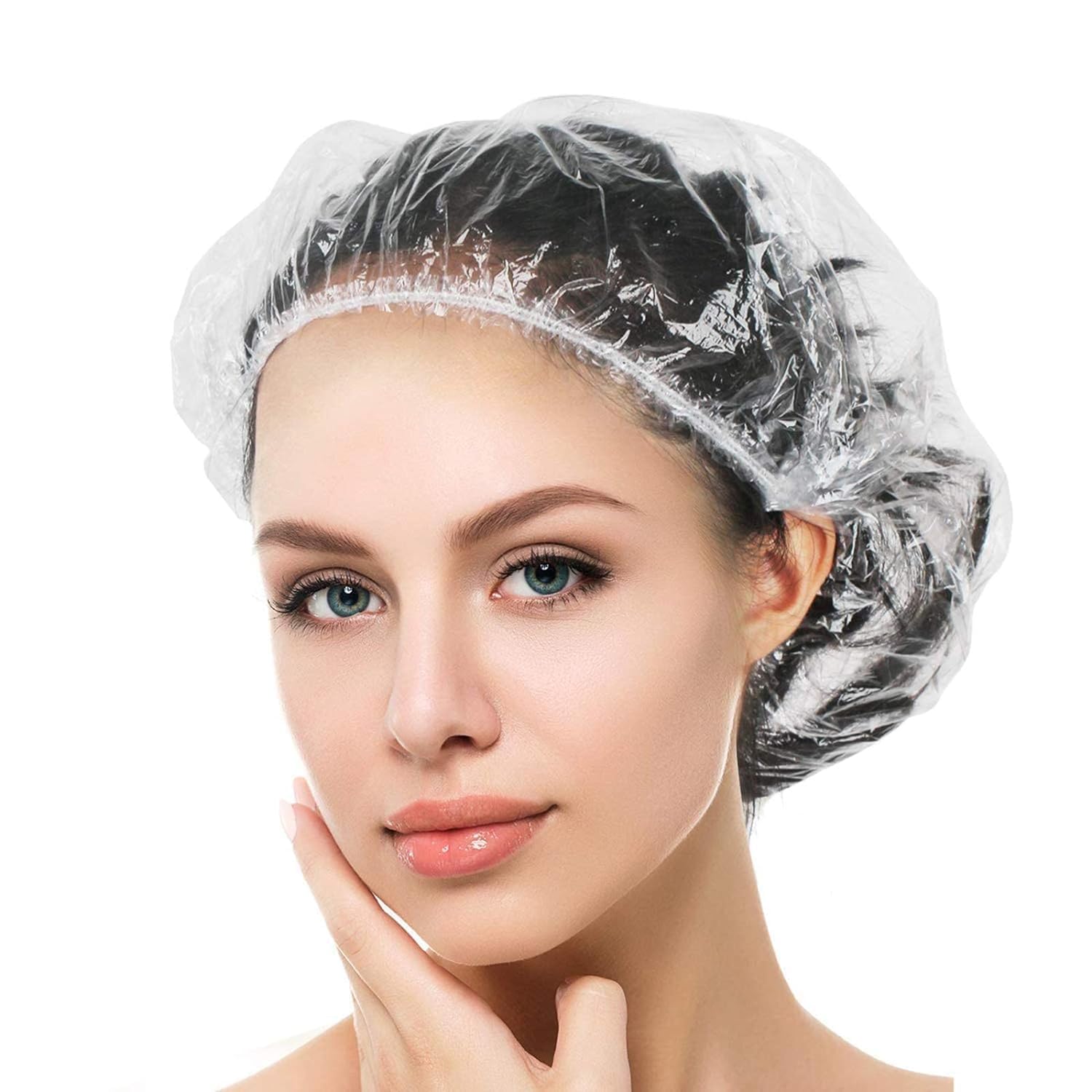 LNYMZD 100 Pieces Disposable Shower Caps, Waterproof Transparent Plastic Shower Cap, Hair Protection Hair Cap for Salon, Spa, Travel, Hotel, Shower, Braids, Transparent Bath Accessories
