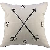 Leaveland Magic Arrow Compass North South West East Cotton Linen Square Throw Pillow Case Decorative Durable Cushion Slipcover Home Decor Standard Size Accent Pillowcase (20X20 Inch)