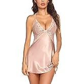 Avidlove Plus Size Lace Lingerie For Women Satin Chemises V Neck Nightgown