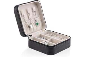 Vlando Small Faux Leather Travel Jewelry Box Organizer Display Storage Case for Rings Earrings Necklace (Black)
