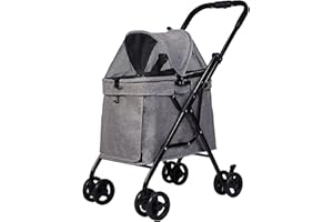 Vilobos Dog Stroller Foldable for Medium Dogs Cats with Four Wheels Storage Pocket Portable Steel Frame Jogging Travel Carrier Cage,Grey