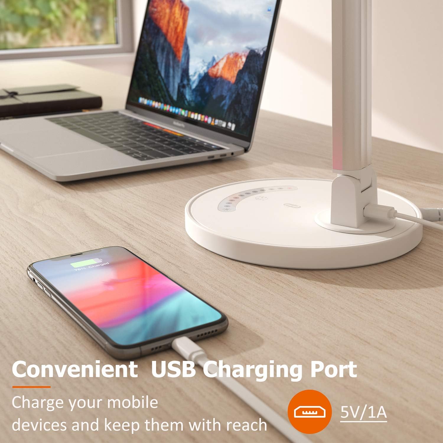 TaoTronics LED Desk Lamp, Eye-caring Table Lamps, Dimmable Office Lamp with USB Charging Port, 5 Lighting Modes with 7 Brightness Levels, Touch Control, White, 12W, Philips EnabLED Licensing Program: Home Improvement