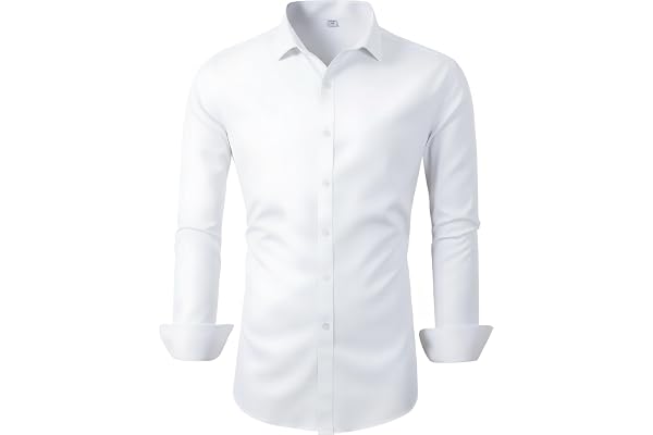 Beninos Men's Dress Shirts Solid Long Sleeve Texture Formal Shirt Business Casual Button Down Shirts