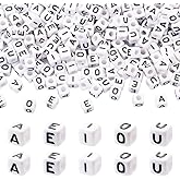 FASHEWELRY 300Pcs Large Hole Acrylic Vowel Letter Beads Cube 8mm Square Alphabet Beads Loose Spacer Bead for Friendship Bracelets Necklaces Earrings Keychain DIY Crafts Jewelry Making White