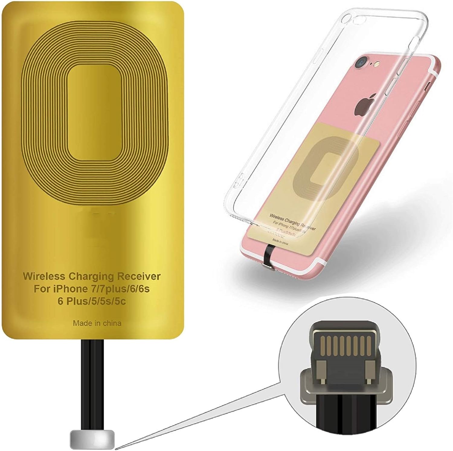 Qi Wireless Charger Receiver, Ultra Thin Wireless Charging Qi Receiver, Wireless qi Receiver Coil, for iPhone 5/ 5c/ SE/ 6/6 Plus/ 7/7 Plus