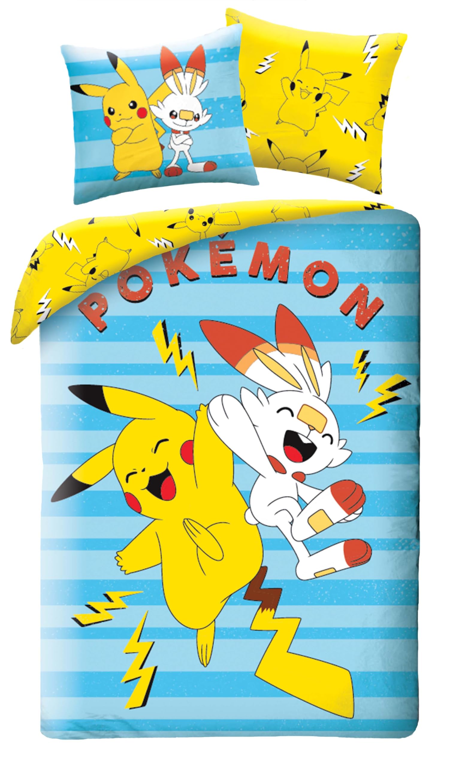 Pokemon Pikachu and Flamingo Bedding Set, 100% Cotton, Reversible Duvet Cover 140 x 200 cm + Pillowcase 65 x 65 cm