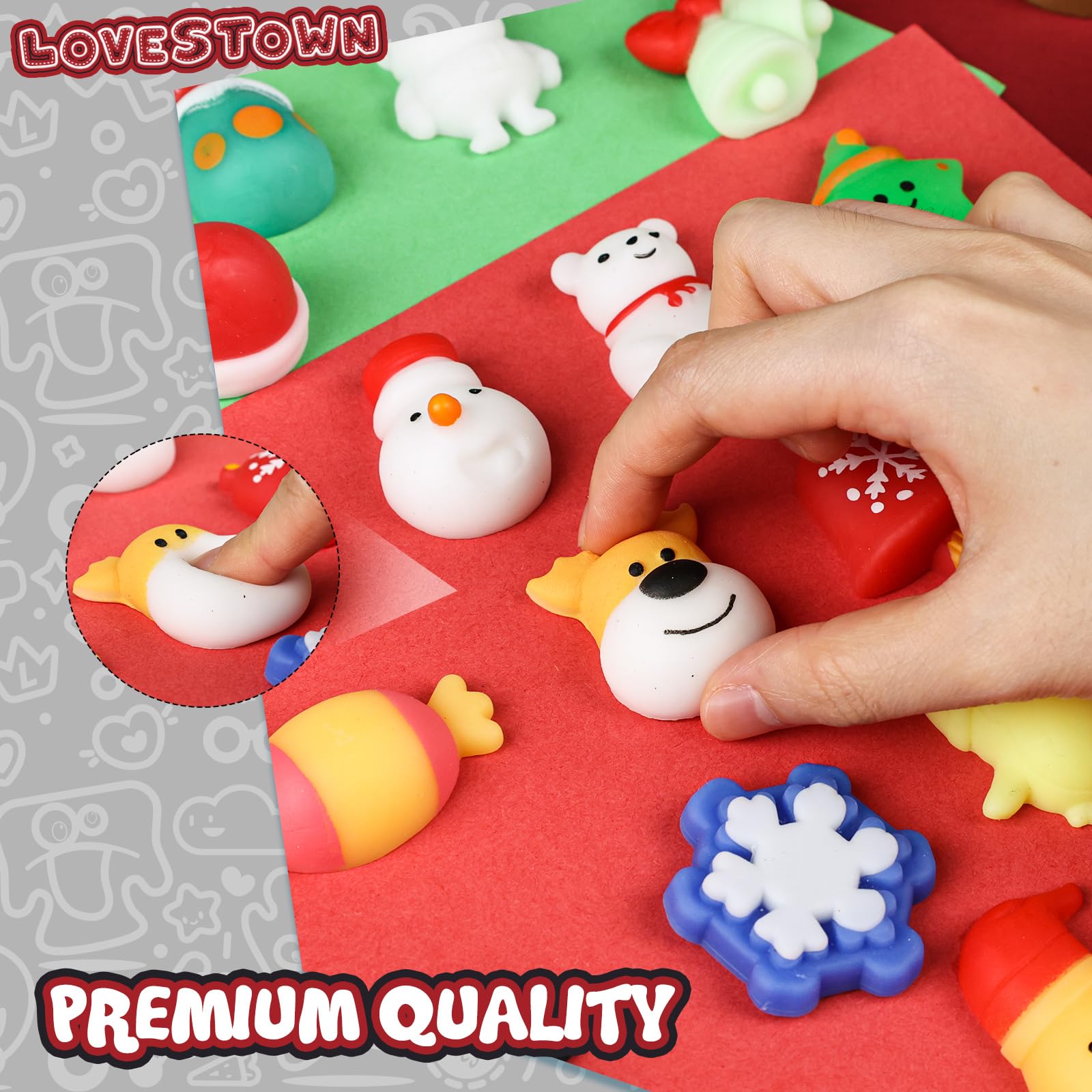 LovesTown 30PCS Stress Toys, Christmas Mochi Toys Mini Christmas Fidget Sensory Toys for School Classroom Rewards Carnivals 1.2 - 2 Inch