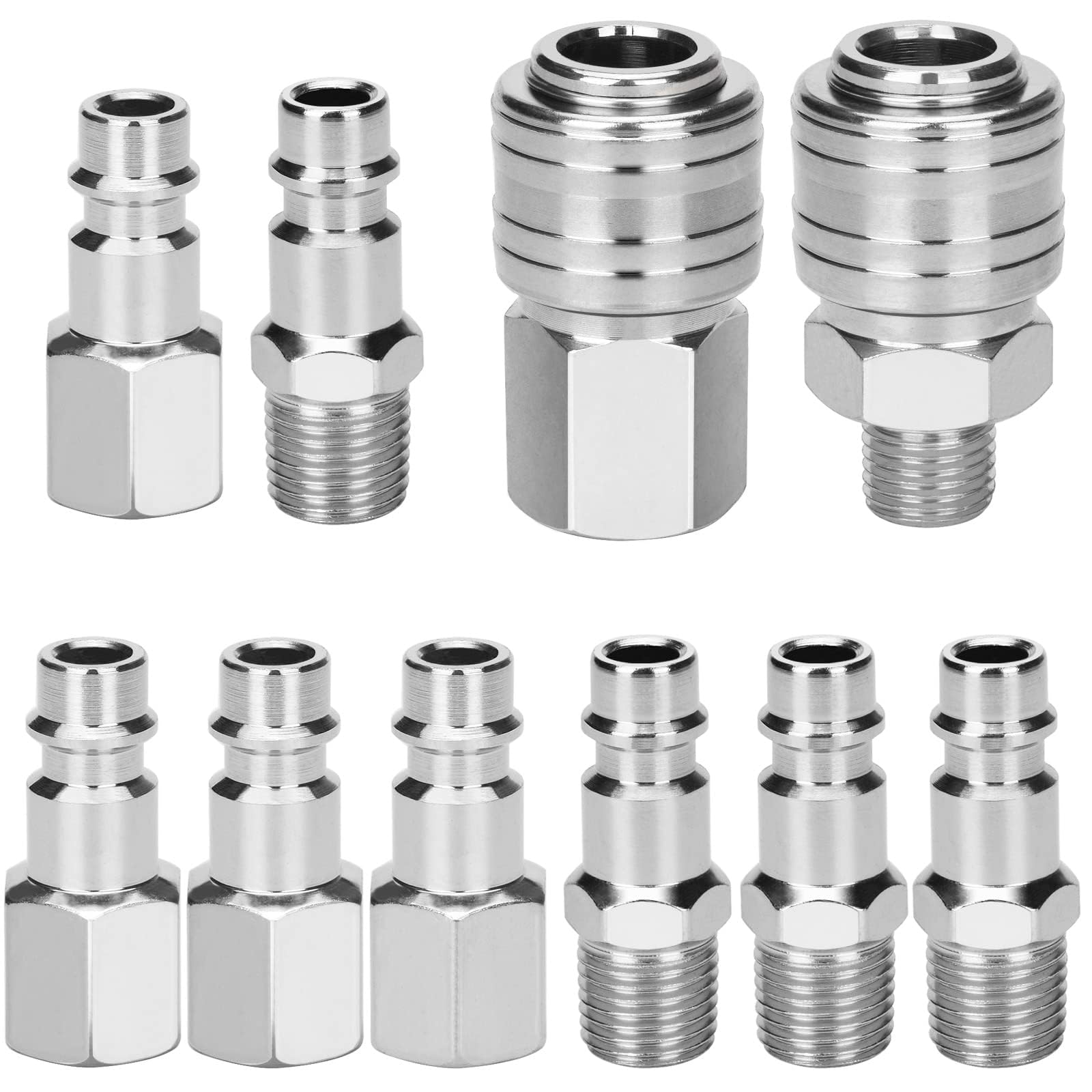 Profiwoab 10 pcs Air Line Connectors Euro, Airline Hose Compressor Fittings, 1/4" BSP Air Coupler and Plug Kit Couplings Connector Male Female