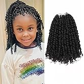 Leeven 6 Inch Pre Twisted Passion Twist Hair 8 Packs Natural Black Short Crochet Bomb Twist Curly Ends Hair Pre Looped Bohemian Synthetic Braids Hair Extensions for Black Women #1B