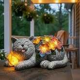 Wanderroot Solar Cat Garden Statue with 6 LED Lights-Outdoor Decorative Cat Figurine Lighting for Patio,Yard,Lawn-Waterproof Animal Statue,Unique Home Garden Decor Unique Housewarming Gifts