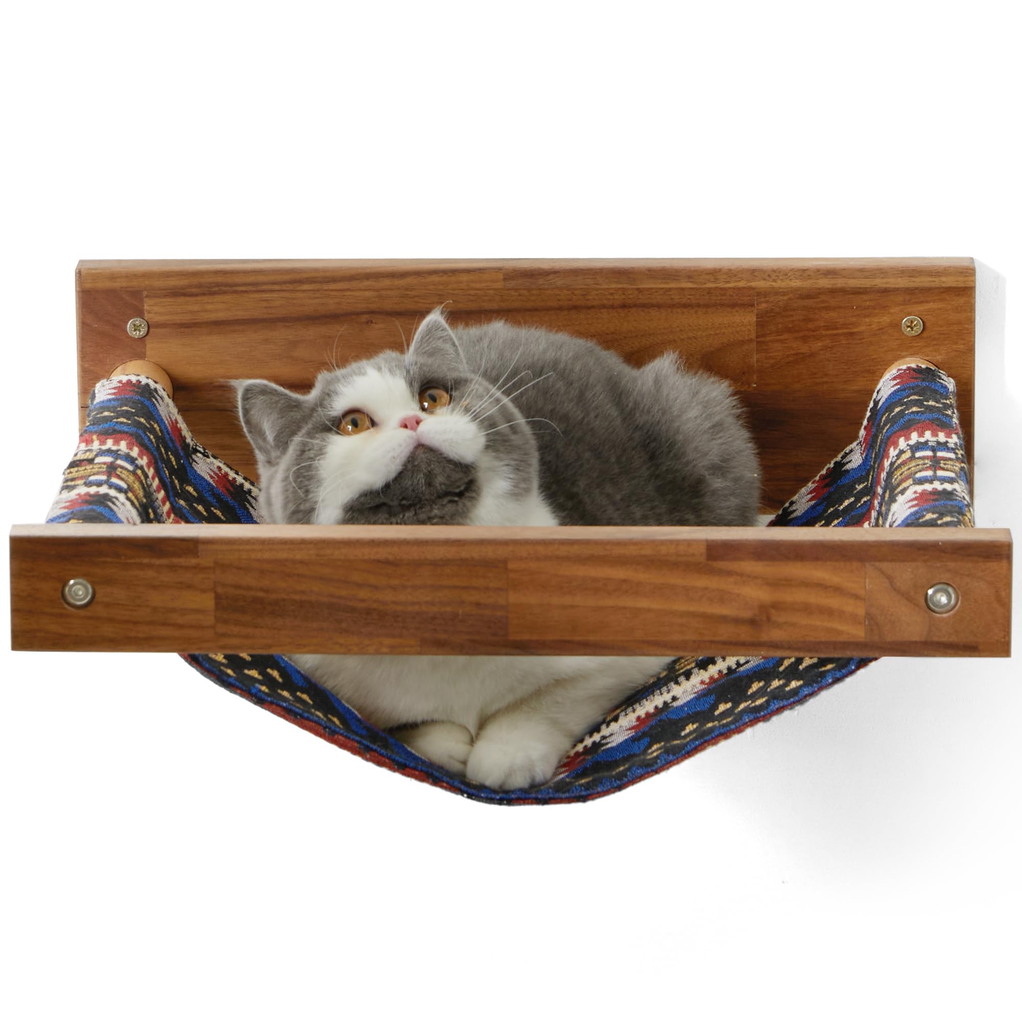FUKUMARU Cat Hammock Wall Mounted Large Cats Shelf - Modern Beds and Perches - Premium Kitty Furniture for Sleeping, Playing, Climbing, and Lounging - Walnut Wood with Figured Stripe…