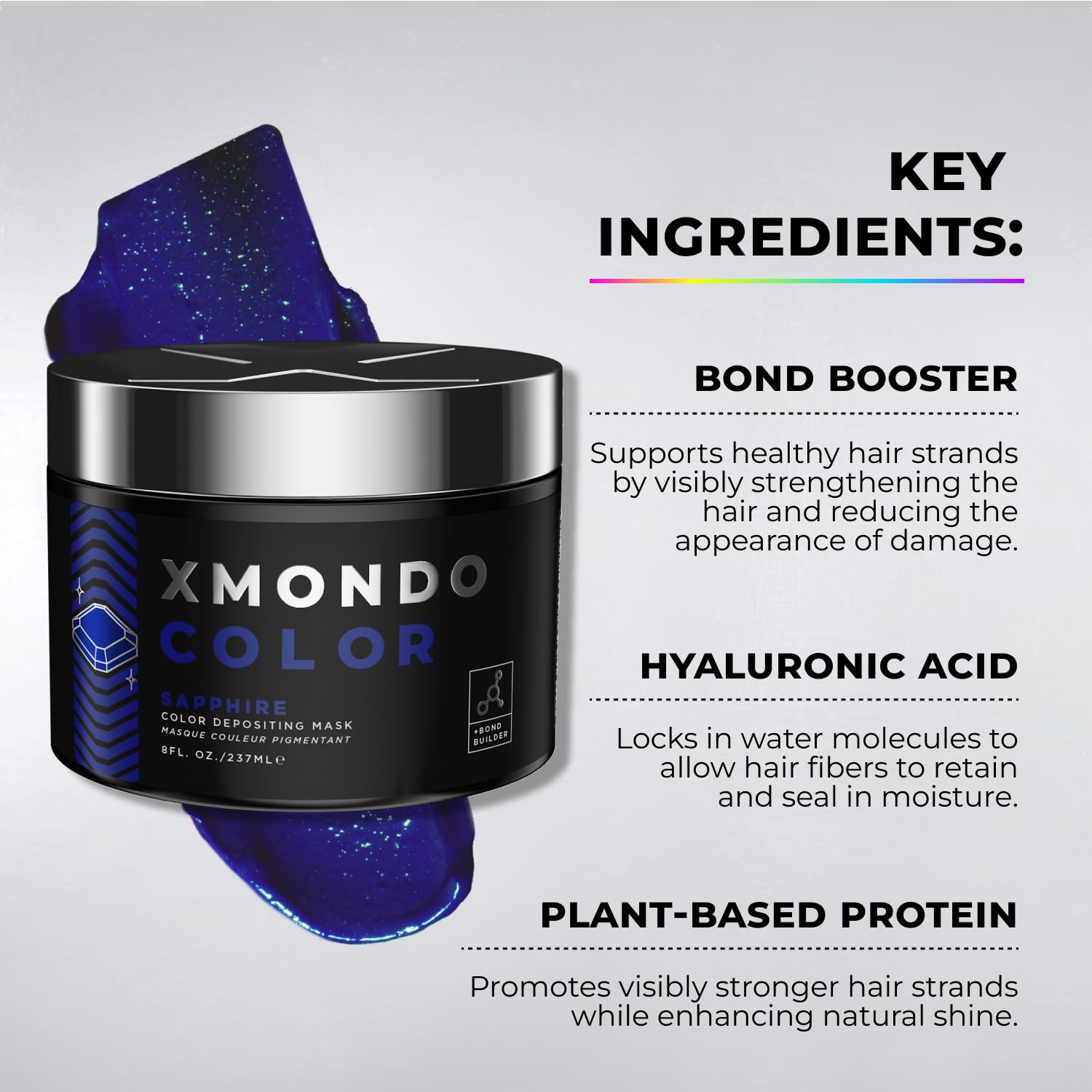 XMONDO Color Sapphire Depositing Mask & Semi-Permanent Blue Hair Dye | Infused with Bond Booster Technology & Hyaluronic Acid for Nourishment, Revitalization & Repair, Vegan Formula, 8 Fl Oz 1-Pack