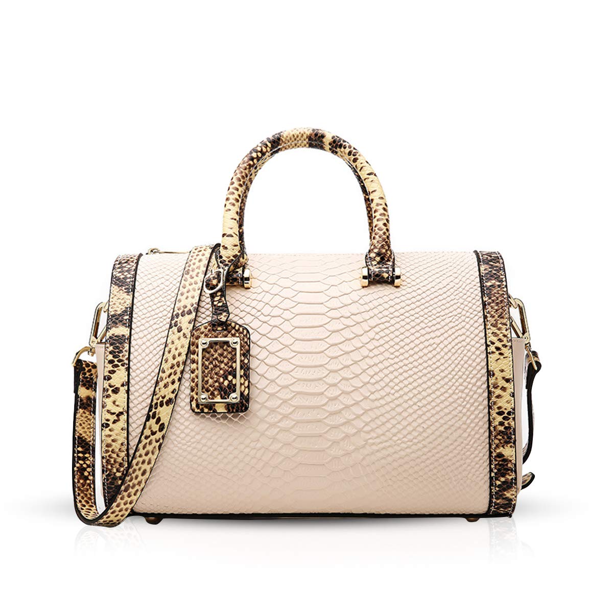 NICOLE & DORIS Vintage Ladies Handbags Genuine Leather Shoulder Bag for Women Crocodile Pattern Handbags Beige