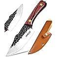 Omesio Hand Forged Chef & Butcher Knife with Leather Sheath - Japanese Style High Carbon Steel Meat Cleaver/Boning Knife, Ful