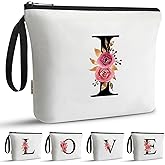 A-Z BAG Personalized Makeup Bag, Birthday Gifts for Women Mom, Gifts for Best Friend, Bride Bridesmaid Cosmetic bag (I, White)