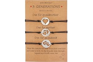 EJYARC 3 Generations Heart Bracelet Set,Grandmother Mother Daughter Bracelets Set Matching Jewelry,Mothers Day Gifts Christmas Jewelry Gift for Grandma Mom Daughter