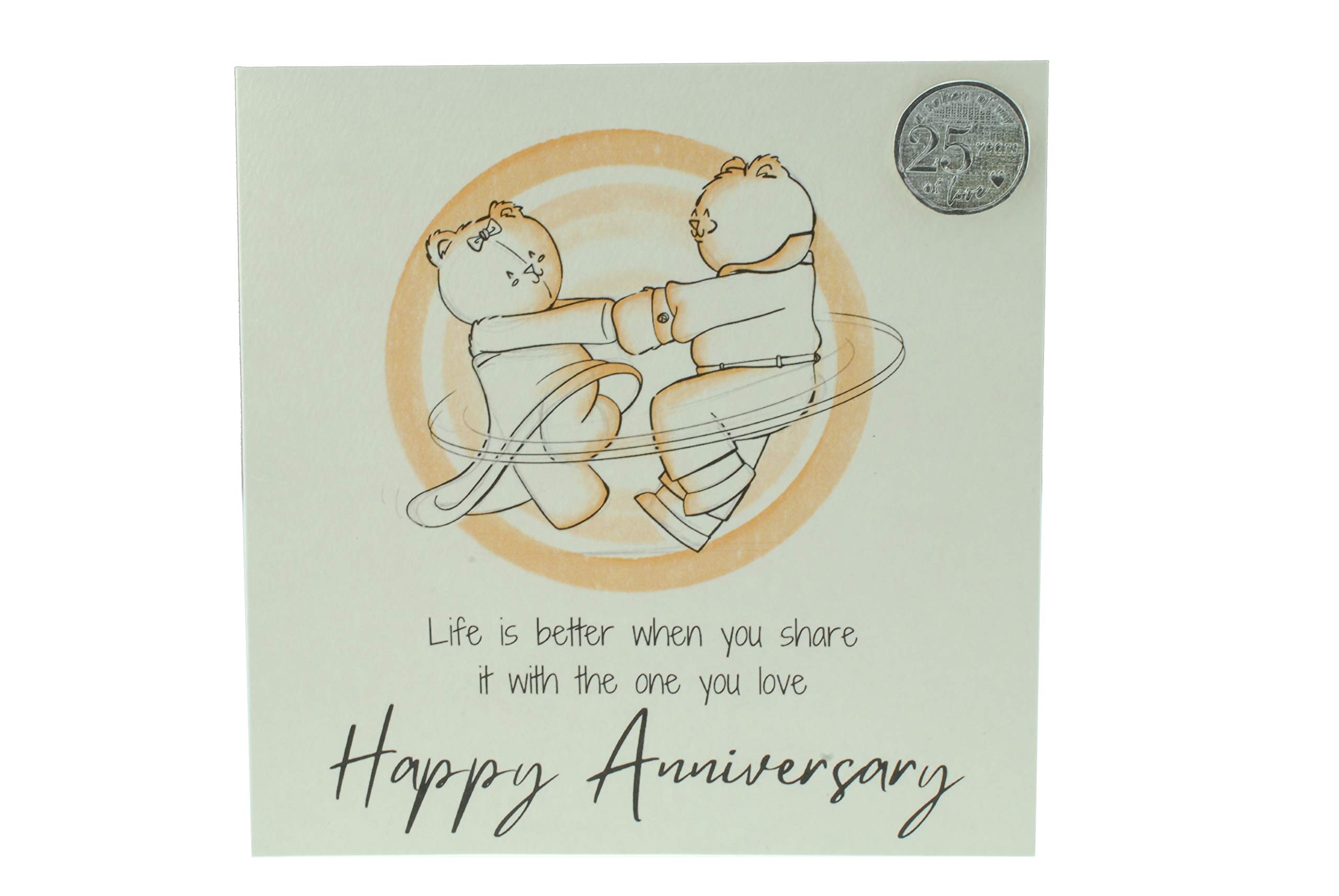 Cute 25th Wedding Anniversary Card, Dancing Bears – Free Metal 25th Anniversary Love Token Gift (gc-annidancing25)
