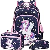 Dafelile Girls Backpack for Elementary Unicorn Backpack Kids Backpack School Bookbag for Girls 3 in 1 Set Back to School