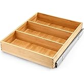 Fabsome Pull Out Cabinet Drawer Organizer for Kitchen, Sliding Bamboo Wood Storage Rack Organization, Gliding Cupboard Shelf for Pantry, Slide Out Spice Rack Container Lid Organizer, 18”W x 21”D