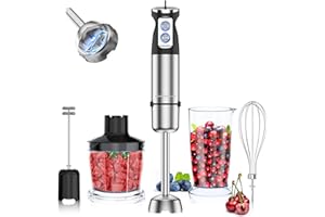 Housiwill Immersion Blender 800W, 5 in 1 Hand Blender, 24 Speed and Turbo Mode Immersion Blender Handheld, Stick Blender Stainless Steel Blade with Mixing Beaker, Chopper, Whisk and Milk Frother