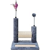 ROYPET Multifunctional Cat Scratching Posts for Indoor Kittens,Cat Scratching Pads for Play and Activity,Scratching Posts with Feather Toys and Spring Hanging Balls,Grey