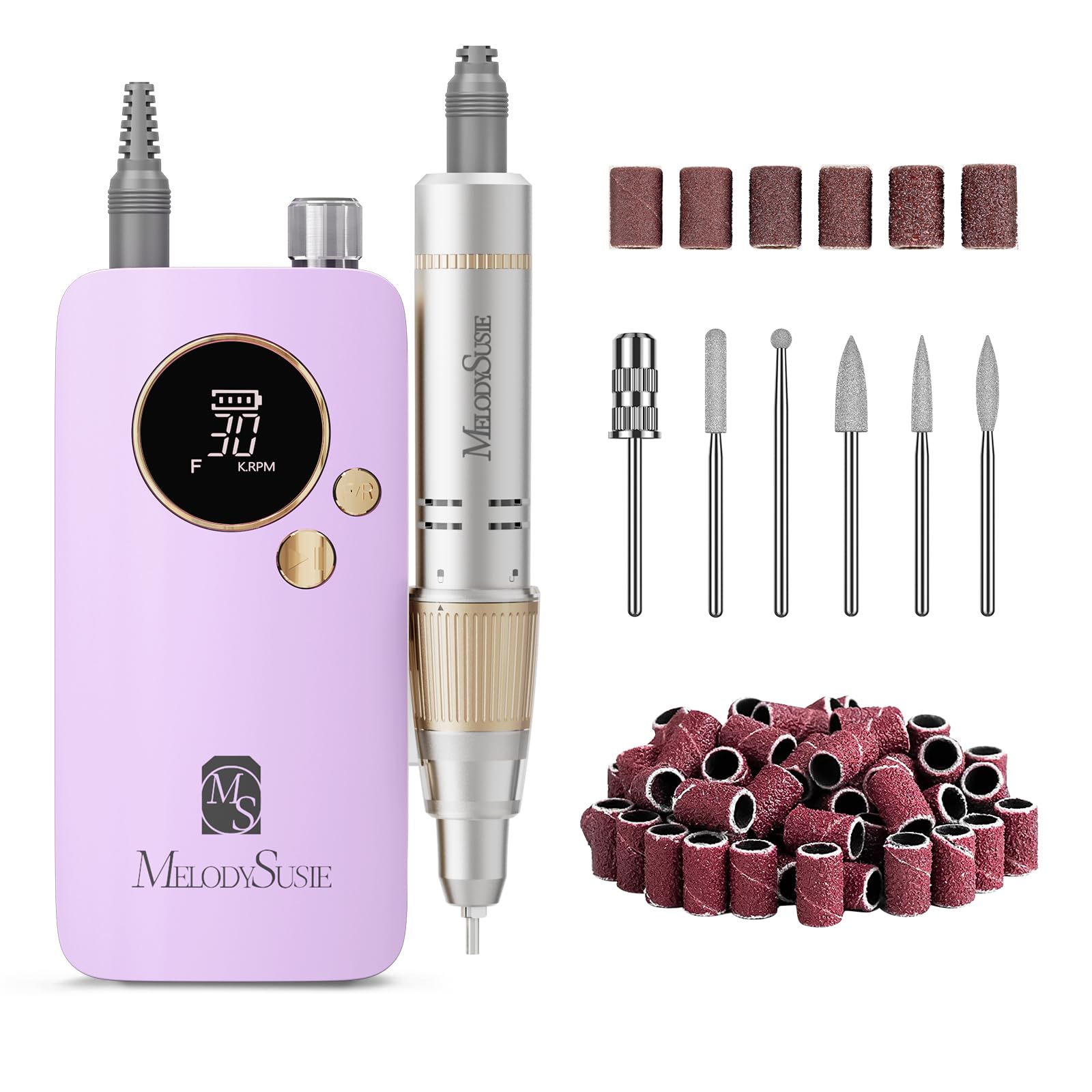 MelodySusie Electirc Nail Drill 30000 RPM, SC320F Professional Rechargeable Portable Nail File,Cordless E File for Acrylic Nails Gel Polishing Removing Nail Kit for Manicure Salon Home (Purple)