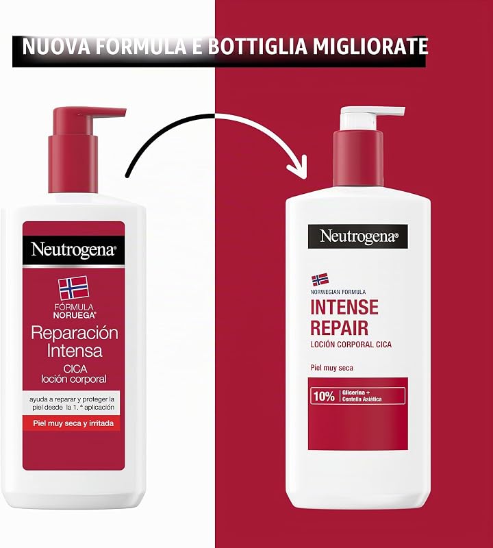 Formula Norvegia Lozione Corpo CICA Riparazione intensa per pelle secca (confezione da 2 x 750 ml), crema idratante per il corpo riparatore con centella asiatica