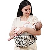 Sunveno Baby Carrier with Hip Seat,Ergonomic Baby Hip Carrier,Front-Facing Baby Holder,Anti-Slip Seat Surface,Wide and Adjustable Waistband,Multiple Pockets,Newborn to Toddler up to 45lbs,Leopard