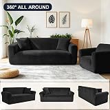 Yeahmart Thick Velvet Sofa Cover 2 Seater Premium Stretch Loveseat Slipcover view 7