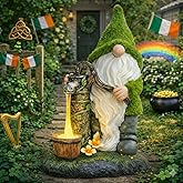 Water Pump Gnome Garden Decor for Yard/Lawn/Patio/Deck - Outdoor Weatherproof Statue with Solar Light - Moss Effect - Fun Spring & Summer Charming Gnomes Gifts for Women (Forest Green)