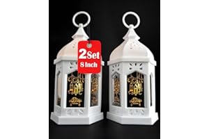 OLEEK Ramadan Lantern (2PCs-8in) - Ramadan Decorations for Home 2025 - Ramadan Gifts for Kids - Ramadan Lights - Ramadan Table Decor - Ramadan Lantern Lights - Ramadan Lanterns فانوس رمضان كريم ديكور