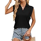 whoinshop Polo Shirts for Women V Neck Collared Golf Shirt UPF 50+ Ribbed Cap Short Sleeve Work Blouses Tennis Tunic Tops