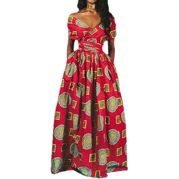Amazon.com: African Dress for Women Print Maxi Dress Sexy V Neck Dashiki  Party Dresses Elegant Bohemian Long Sleeve Prom Attire Flowy Cocktail  Tropical Vintage Outfits : Clothing, Shoes & Jewelry