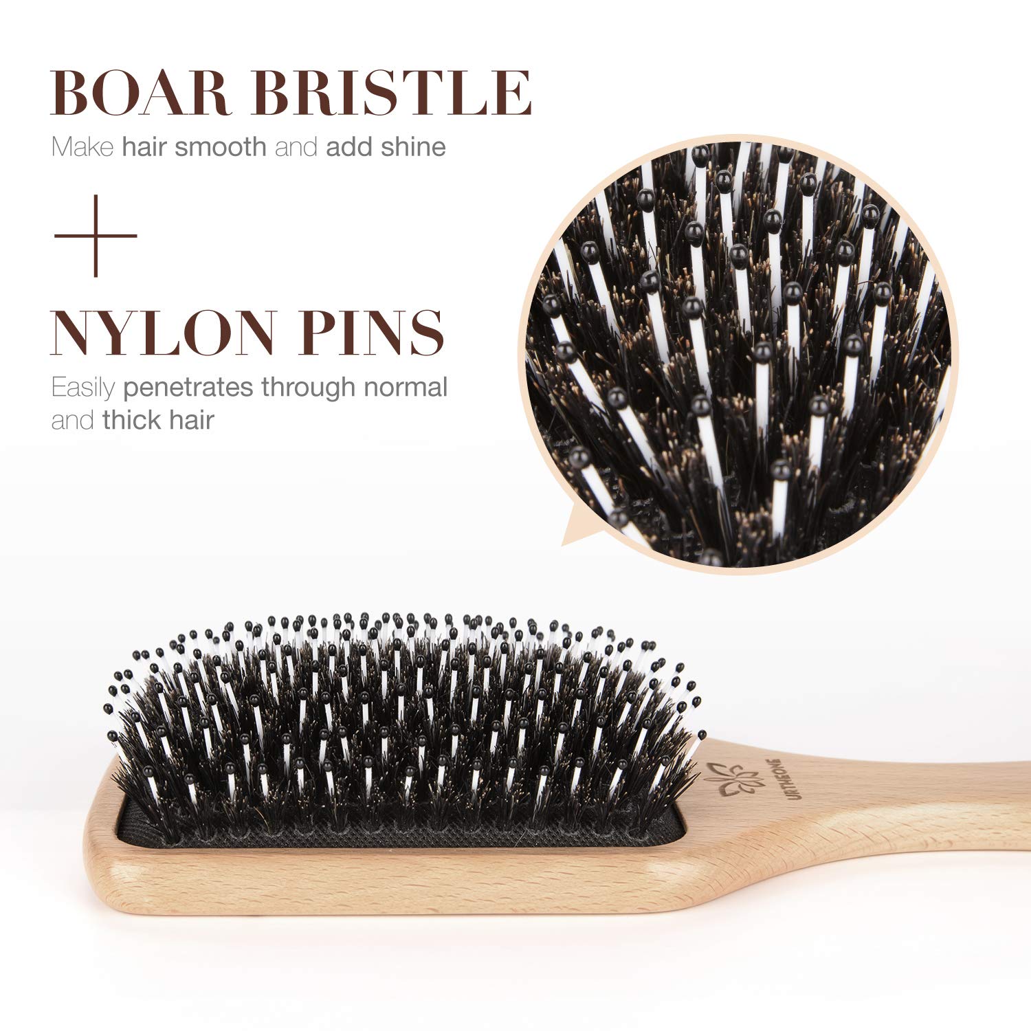 Hair Brush Boar Bristle Hairbrush for Thick Curly Thin Long Short Wet or Dry Hair Adds Shine and Makes Hair Smooth, Best Paddle Hair Brush for Men Women Kids : Beauty