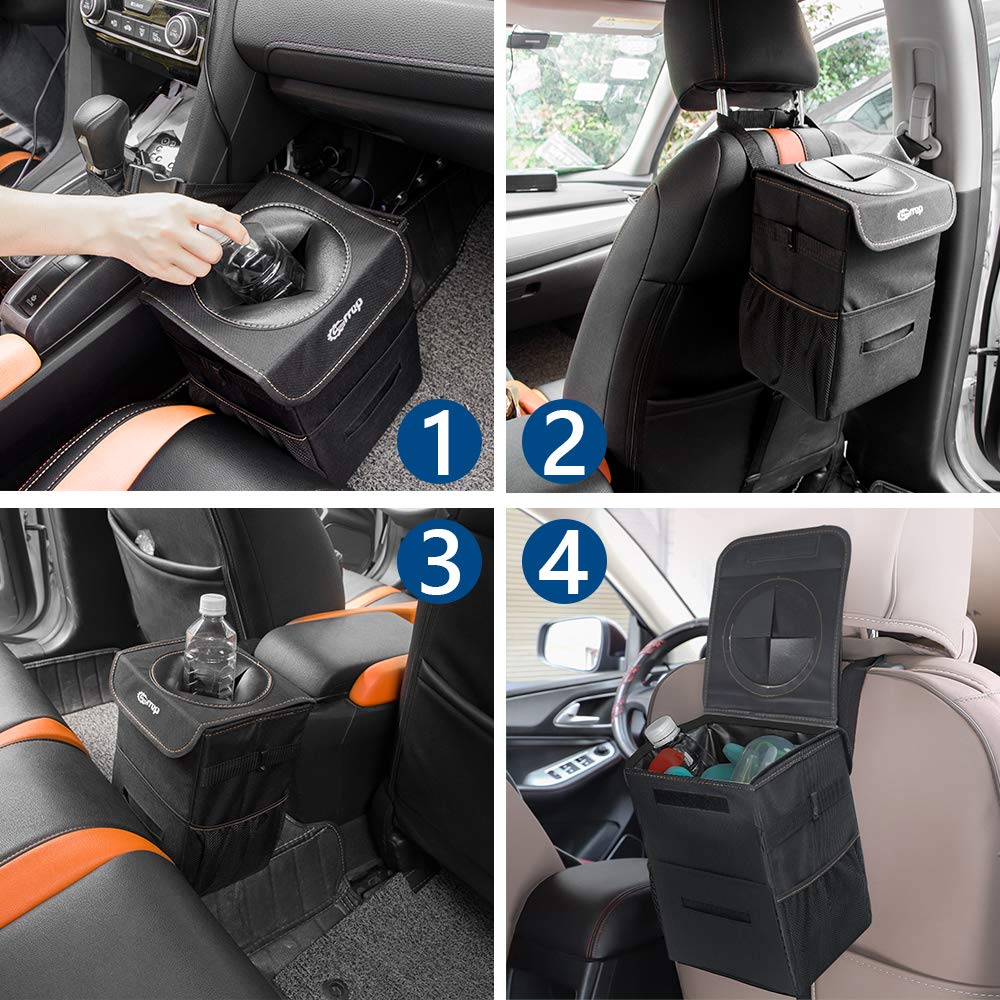 CAR-REP Carrep Auto Mülleimer mit Deckel, Compact 2,2 Gallonen Fahrzeug Mülleimer hängen Auto Müllsack Mülleimer wasserdicht Auto Mülleimer