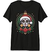 Christmas Sugar Skull Art Woman Santa Hat Festive Design Premium Tri-Blend T-Shirt