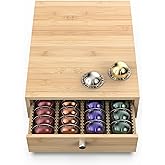 WELL WENG for Nespresso Vertuo Pods Bamboo Coffee Pod Drawer Organizer | 14"D x 10.8"W x 3.9"H,36 Big or 48 Small Capsule Holder,Coffee Maker Stand,Under Cabinet Station Storage Rack,Ready to Use