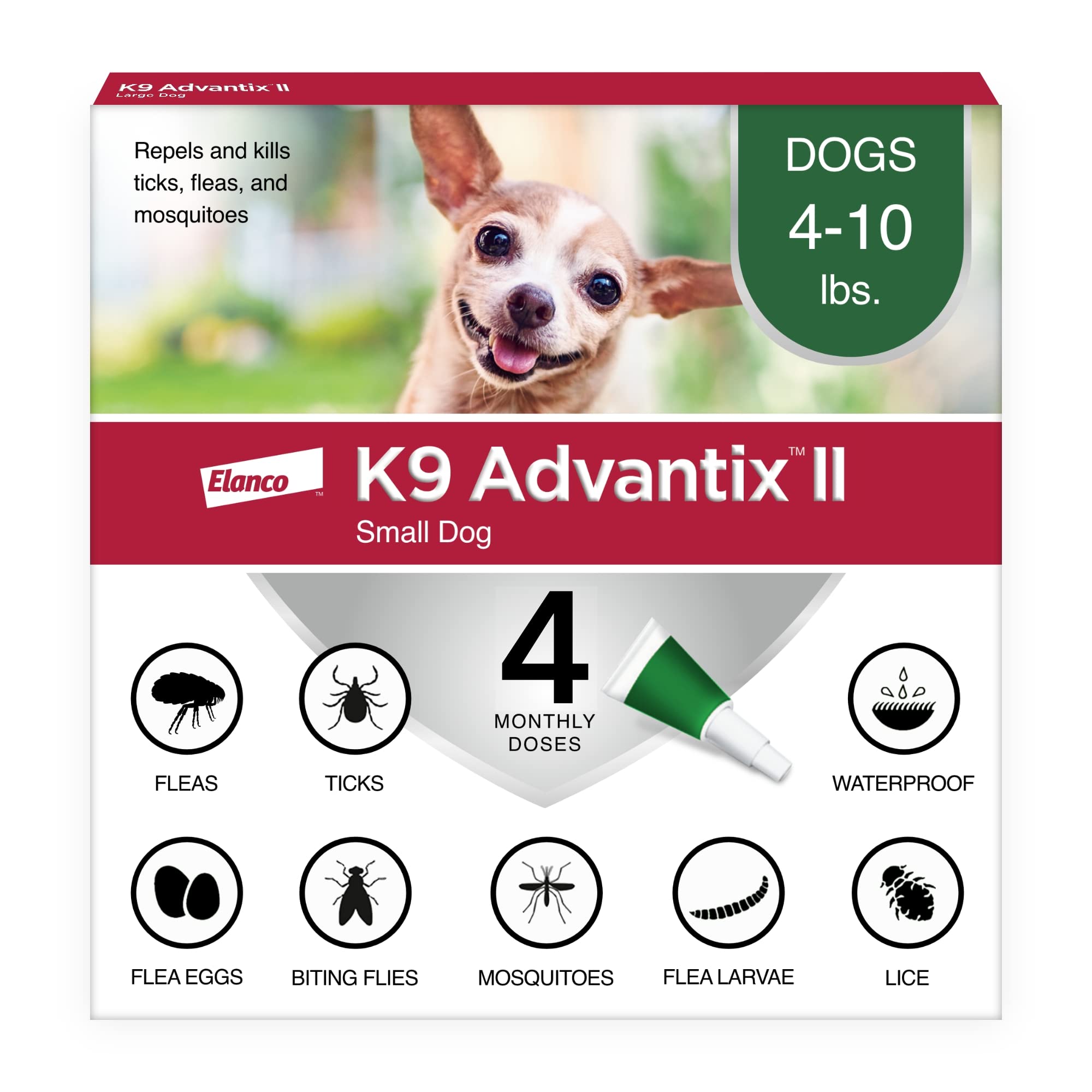 Photo 1 of K9 Advantix II Small Dog Vet-Recommended Flea, Tick & Mosquito Treatment & Prevention | Dogs 4-10 lbs. | 4-Mo Supply