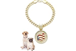 Icemond Rhinestone Studded Puerto Rico Flag Medallion Pendant 18"/30" Cuban Chain Fashion Costume Jewelry Necklace for Dogs Cats in Gold or Rhodium Tone (Gold - 26" Puerto Rico)