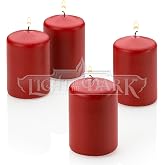 Red Pillar Candles - Set of 4 Unscented Candles - 3 inch Tall, 2 inch Thick - 18 Hour Clean Burn Time