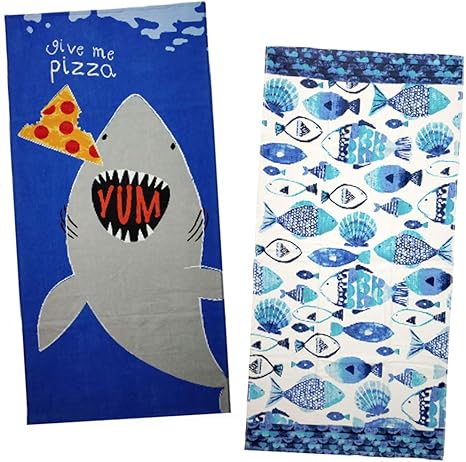 Amazon Co Jp サメと魚がテーマの子供用ビーチタオル 2枚 バンドル ホーム キッチン