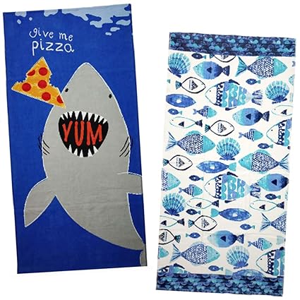 Shark And Fish Themed Beach Towels For Kids 2 Pc Bundle