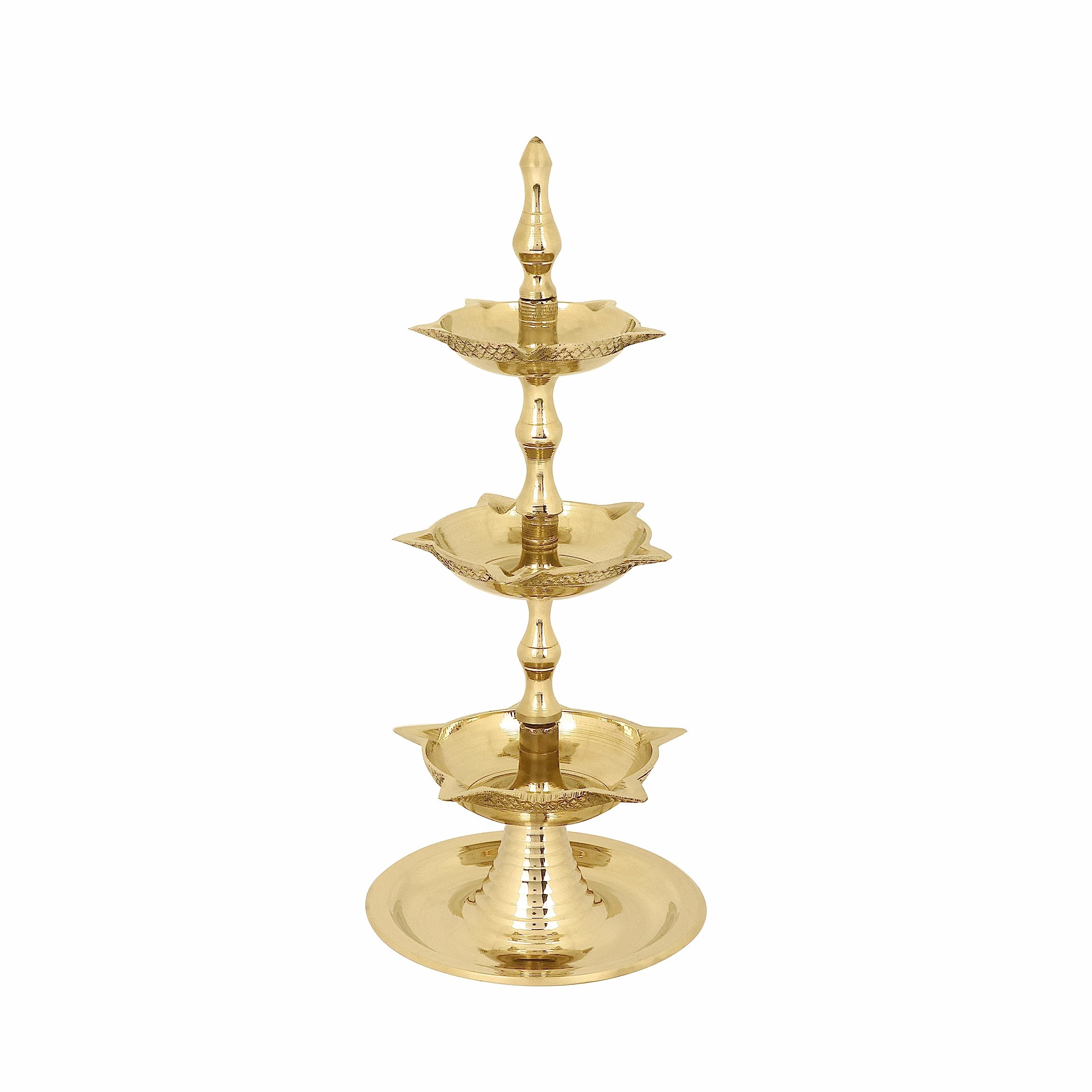 SATVIK Set of 1 - 3 Step - Brass Kerala Diya Samai Deepam Lamp for Home Decor, Pooja, Festive Use and Inauguration, Traditional Brass Oil Lamp