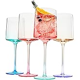 Khen Handblown Colored Two-Toned Crystal Pastel Wine Glassware | Set of 4 | Blue, Purple, Pink Square Shaped Glasses, Vibrant Ombre Color For Cocktail, Vintage Crystal Glass Goblet (13.5 OZ)