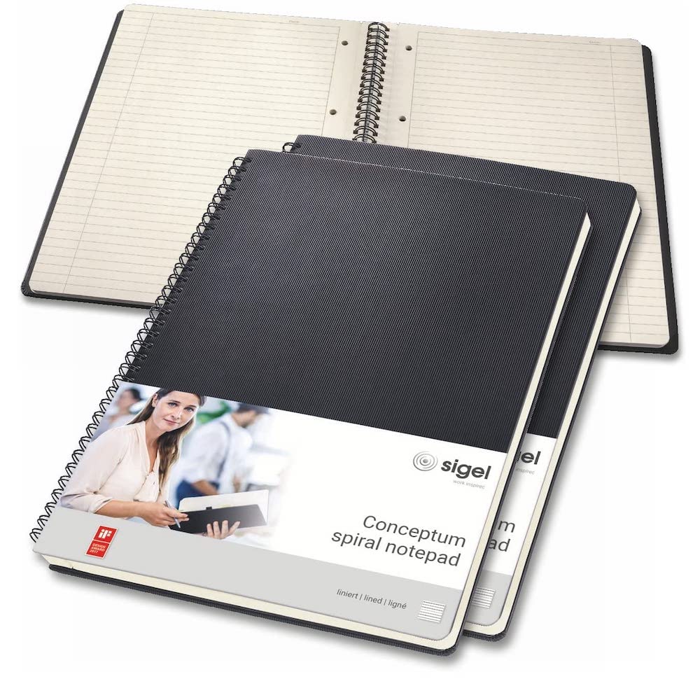 SIGEL CO821 Spiral Notepad, approx. A4, lined, hardcover, Black, 3 Pieces - Conceptum