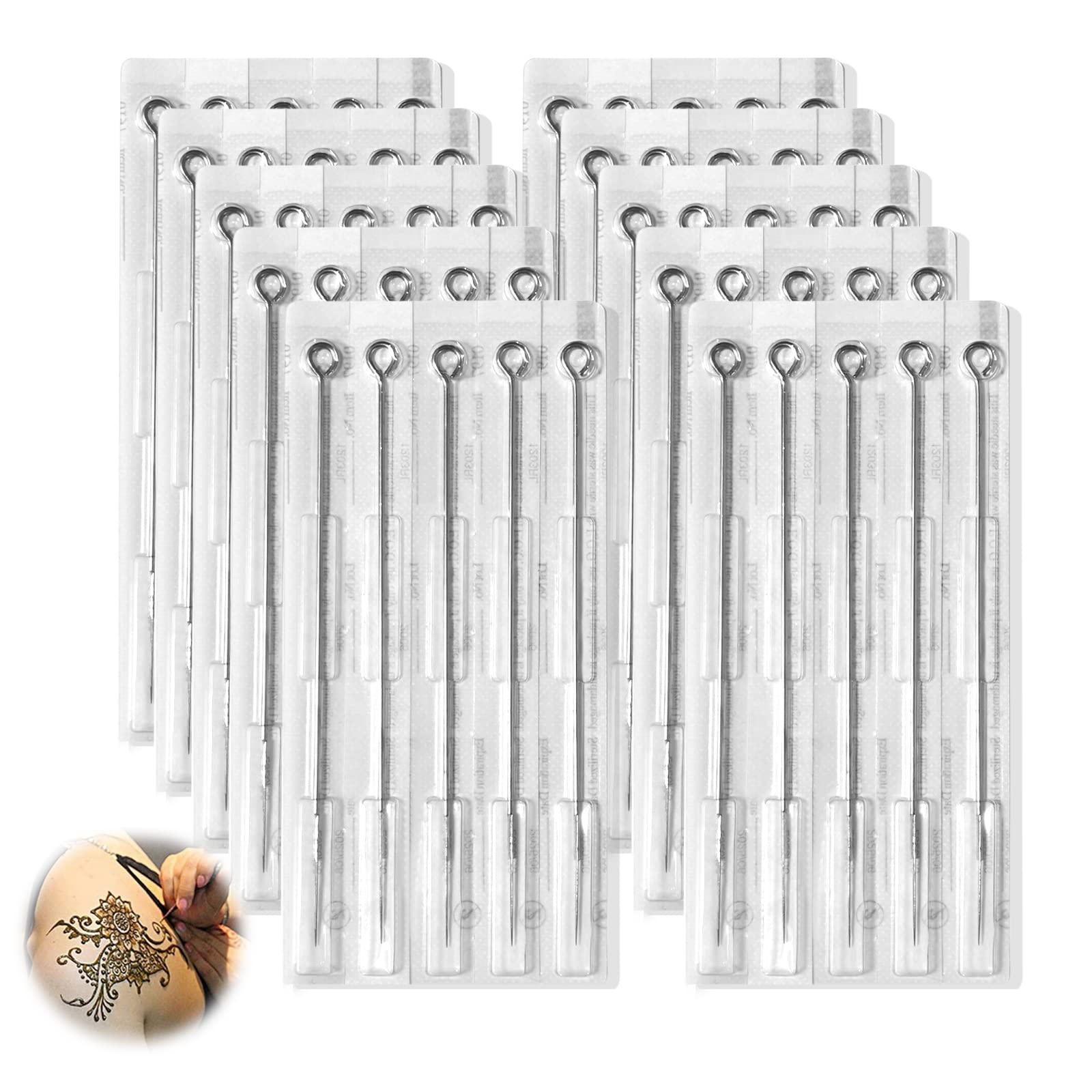Pack of 50 5 Type Sterile Tattoo Needles, Needle Disposable Tattoo Needles, 1RL 3RL 5RL 7RL 9RL for Any Size, Needles Stick and Poke, for Self-Tattooing, Tattoo Machine