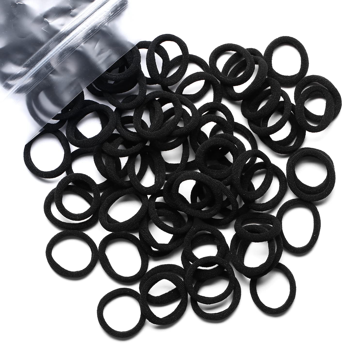 Photo 1 of WANBY Hair Ties Mini Seamless Black Hair Bands Soft Elastics Ponytail Holders Hair Ties (100 Pcs)